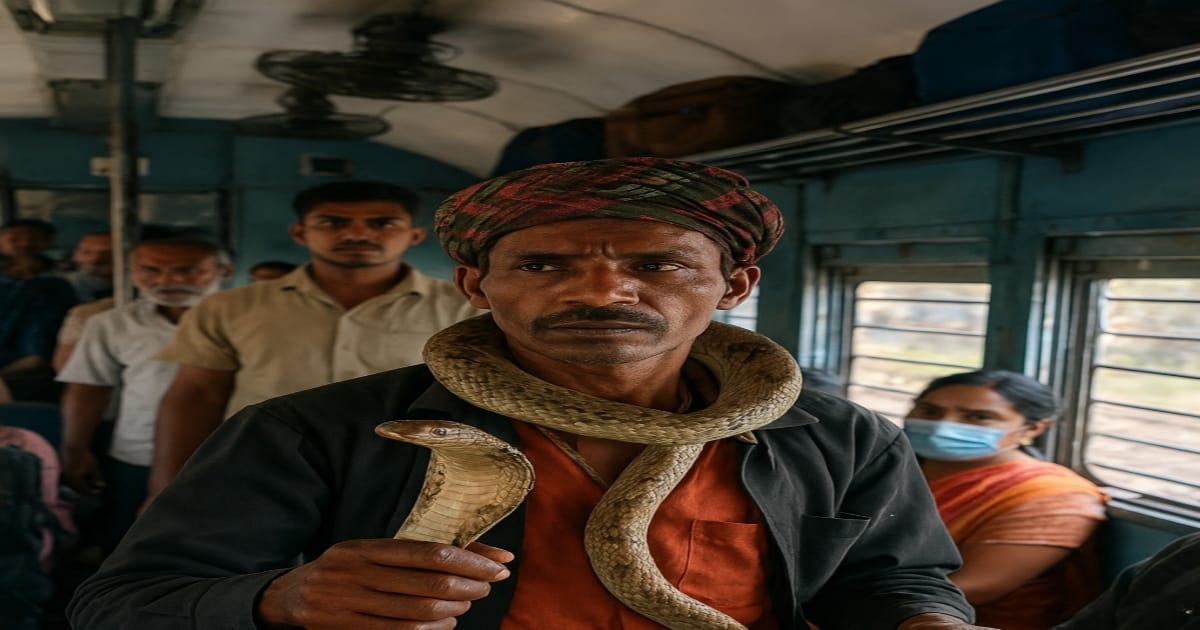A young man is selling goods on a train with a live snake around his neck!(জীবন্ত সাপ গলায় পেচিয়ে ট্রেনের মধ্যে দেদার ব্যবসা এক যুবকের!)